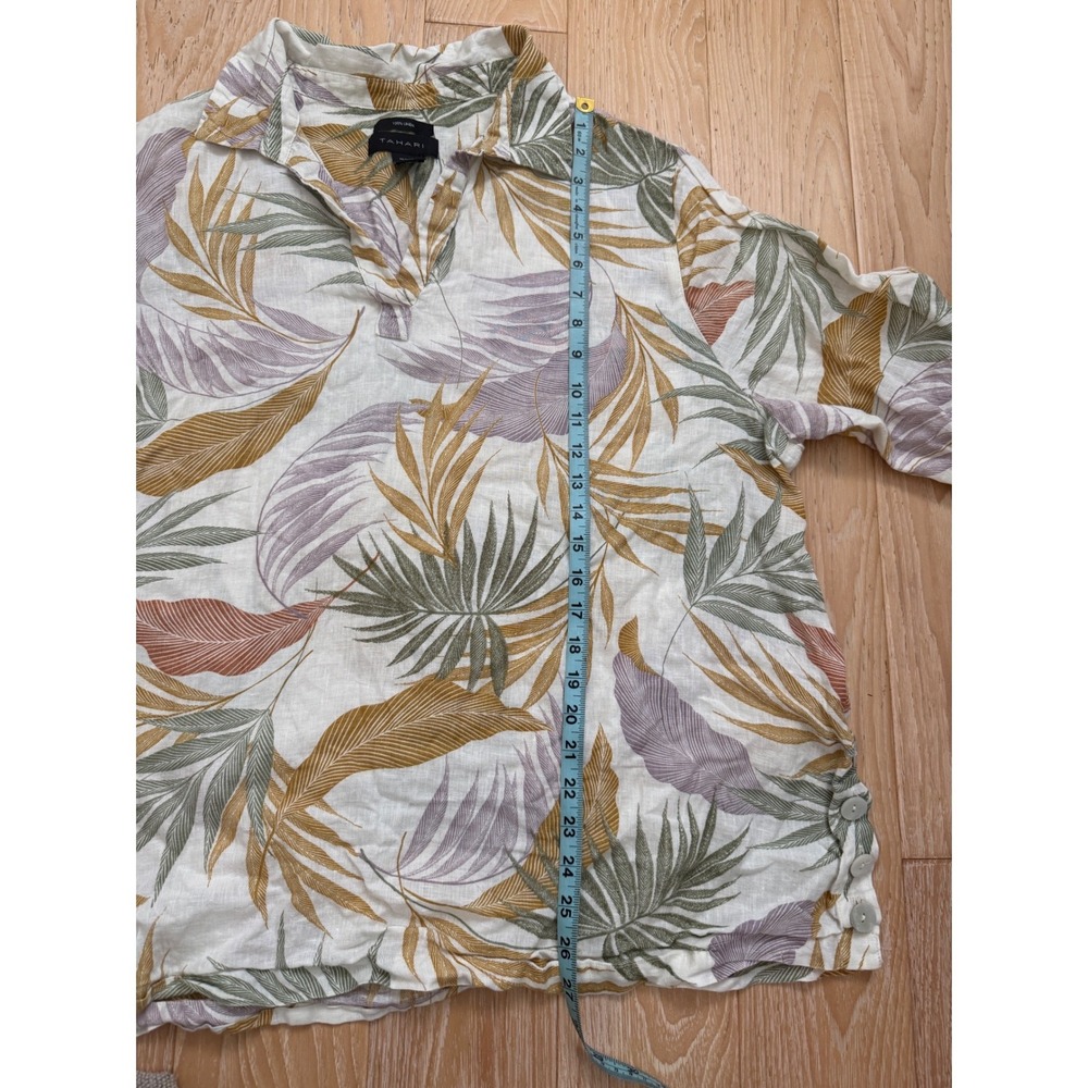 Tahari Womens 3X Linen Tropical Palm Leaf Print Tunic Top Lagenlook coastal - Picture 5 of 7